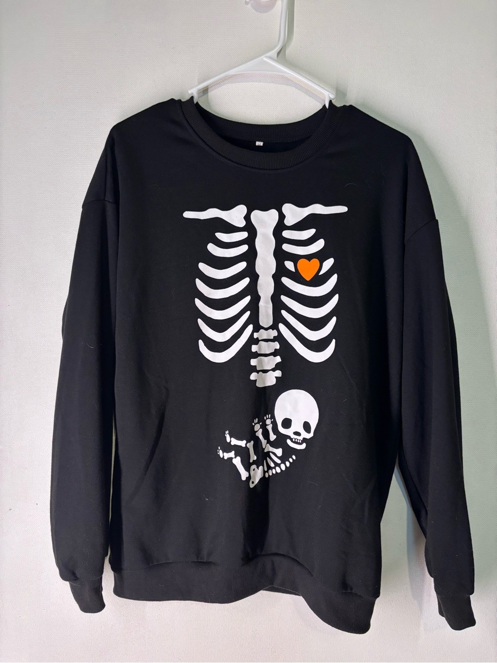 Maternity Black Baby Skeleton Print Crewneck Sweater